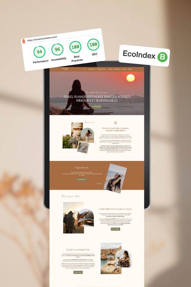 Site web éco-responsable travel planner Immersion Solaire